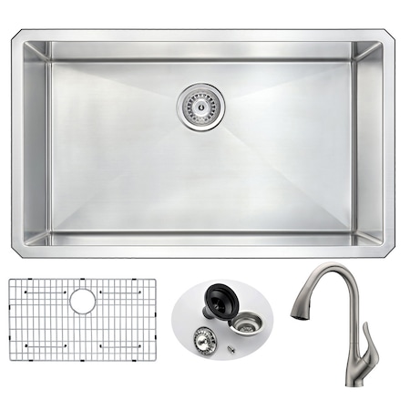 Anzzi Vanguard Undermount 32" Kitchen Sink with Brushed Nickel Accent Faucet KAZ3219-031B